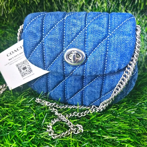 Coach Denim Blue and Silver Quilted Crossbody Bag - Picture 1 of 4